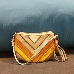 Chevron Patterned Tan and Yellow Women's Bag